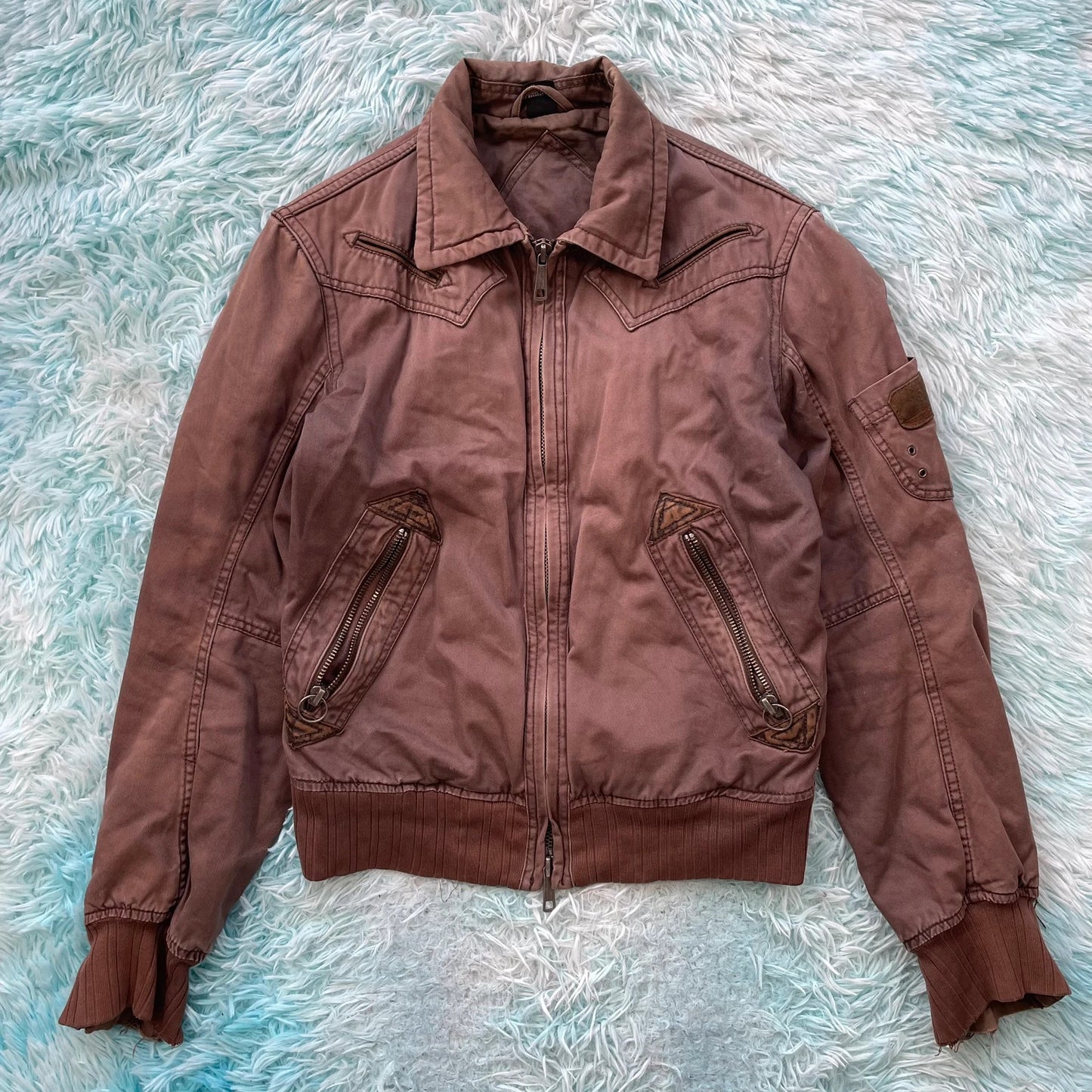 Vintage Y2K Brown Diesel Bomber Jacket - Medium