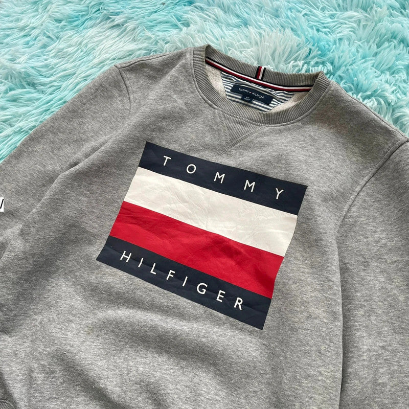 Grey Tommy Hilfiger Flag Print Sweatshirt - Small