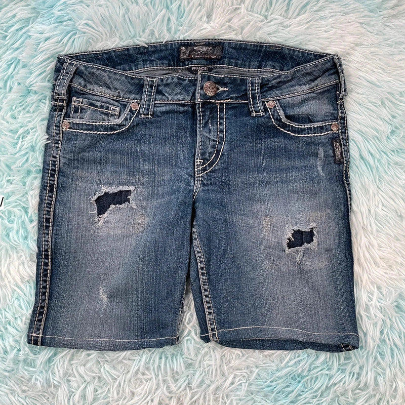 Vintage Y2K Silver Denim Jean Shorts Jorts Hot Pants - 31W