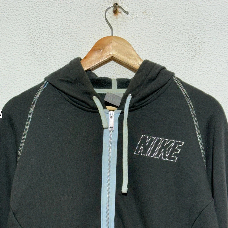 Vintage Dark Grey Y2K Nike Hoodie Full Zip - Medium