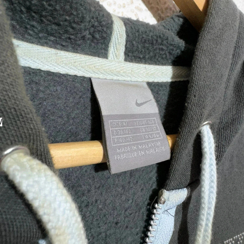 Vintage Dark Grey Y2K Nike Hoodie Full Zip - Medium
