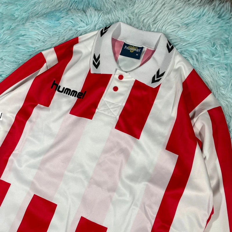 Deadstock Vintage 90s Red & White Striped Hummel Football Shirt - Medium