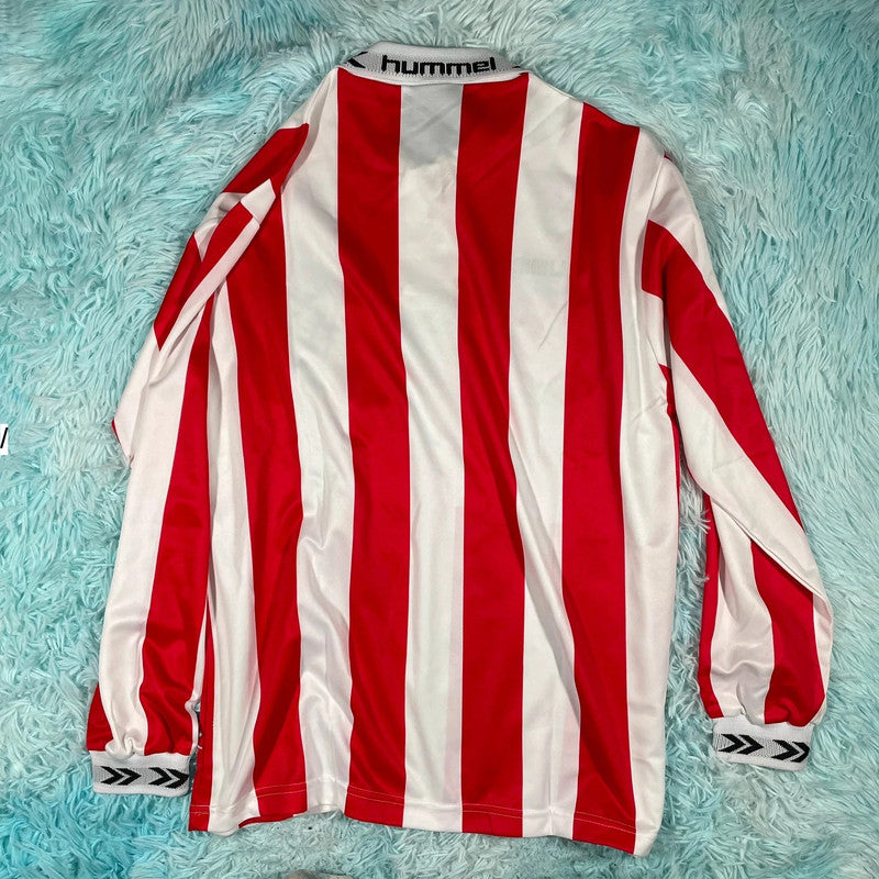 Deadstock Vintage 90s Red & White Striped Hummel Football Shirt - Medium