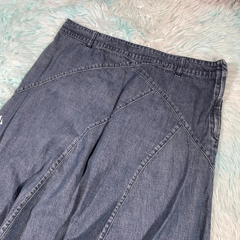 Vintage 00s Pleated Denim Skirt - Size 14