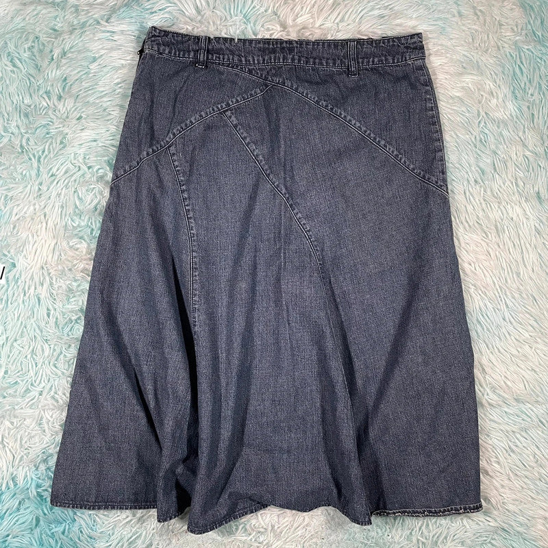 Vintage 00s Pleated Denim Skirt - Size 14