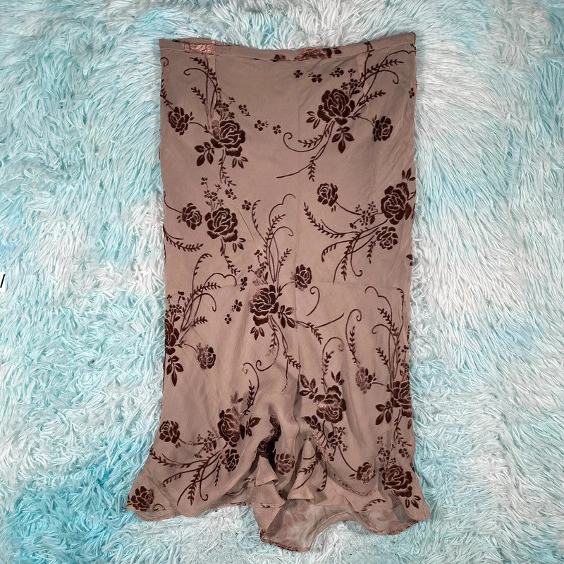 Vintage Brown Jigsaw Pencil Skirt - Size 12