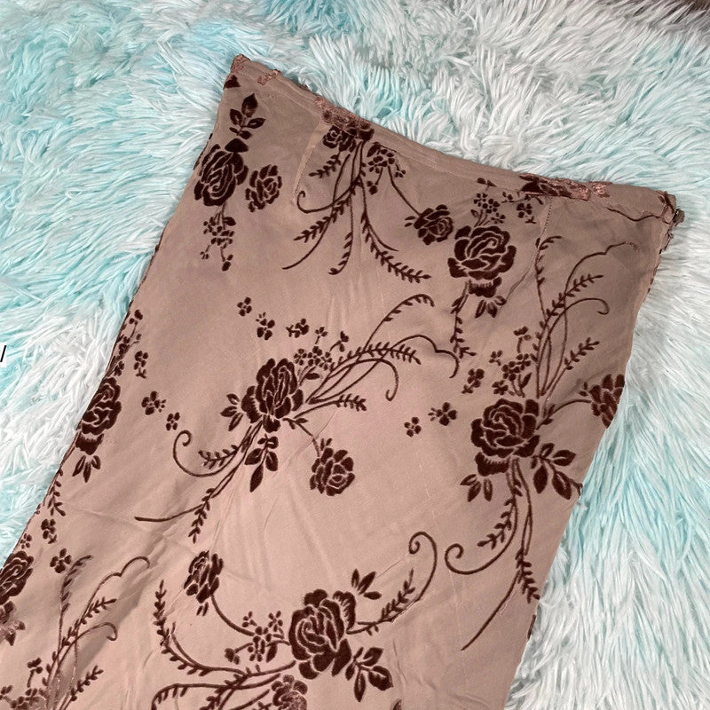 Vintage Brown Jigsaw Pencil Skirt - Size 12