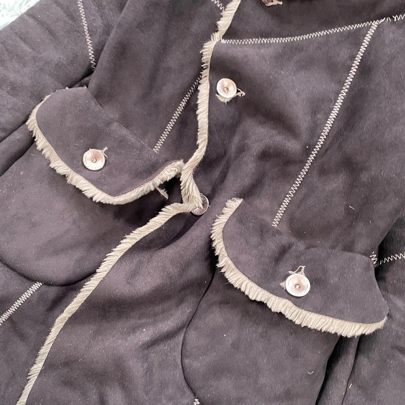 Vintage Black Diesel Faux Suede Fur Jacket - Large