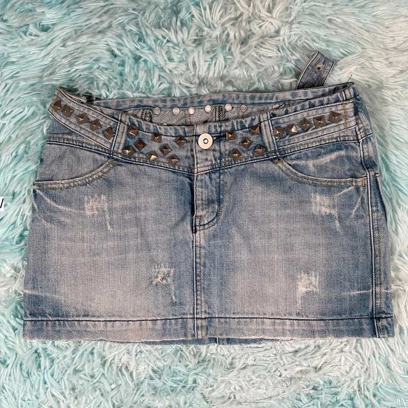 Vintage 00s Denim Mini Skirt - Medium