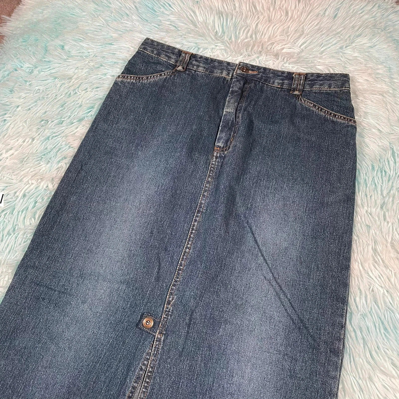 Vintage 90s Long Denim Skirt Pencil - Size 8