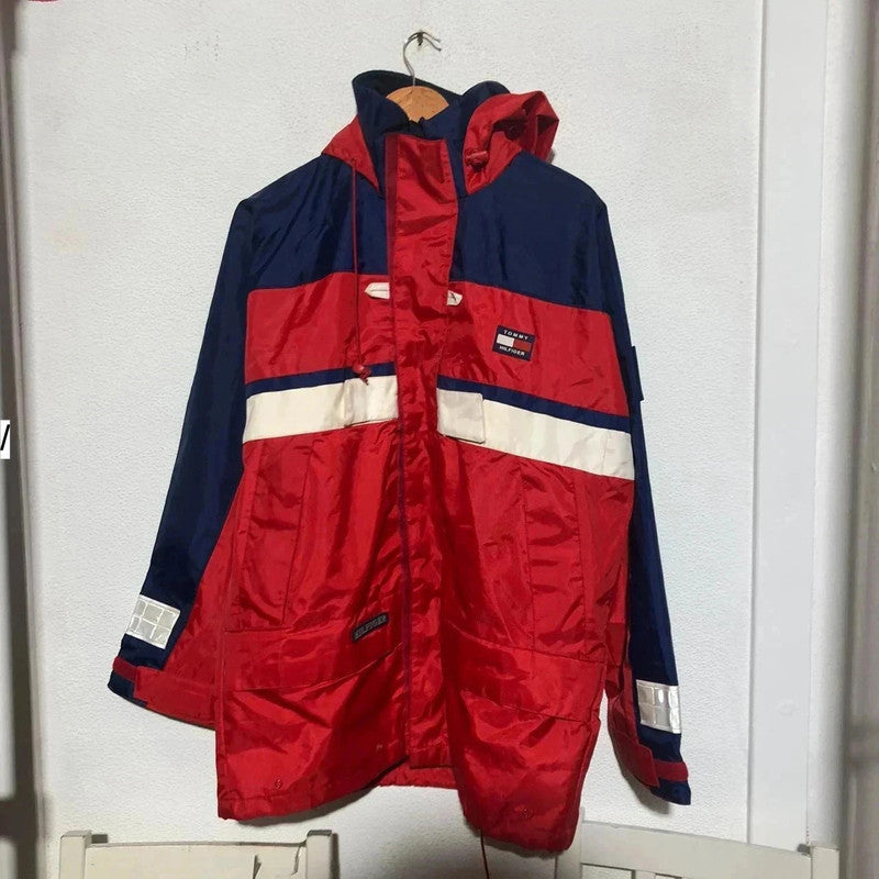 Vintage 90s Tommy Hilfiger Raincoat Jacket Embroidered Spellout - Large