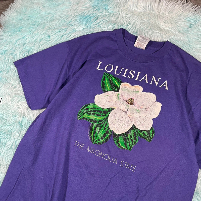 Vintage 90s Purple Louisiana Graphic T Shirt - Large