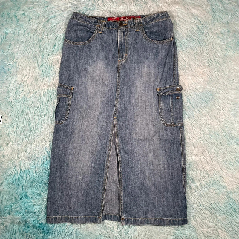 Vintage 90s Long Denim Cargo Skirt - Size 16