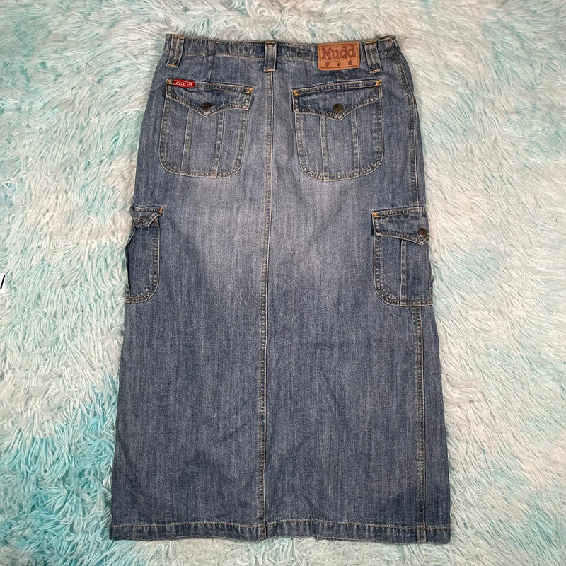 Vintage 90s Long Denim Cargo Skirt - Size 16
