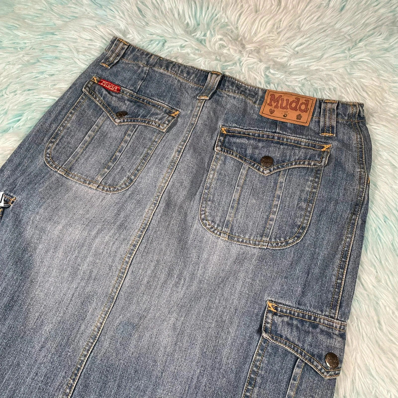 Vintage 90s Long Denim Cargo Skirt - Size 16