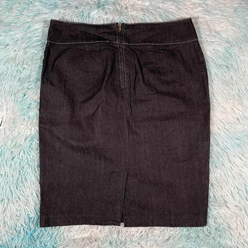 Vintage Black Pinstriped Midi Skirt - Size 12