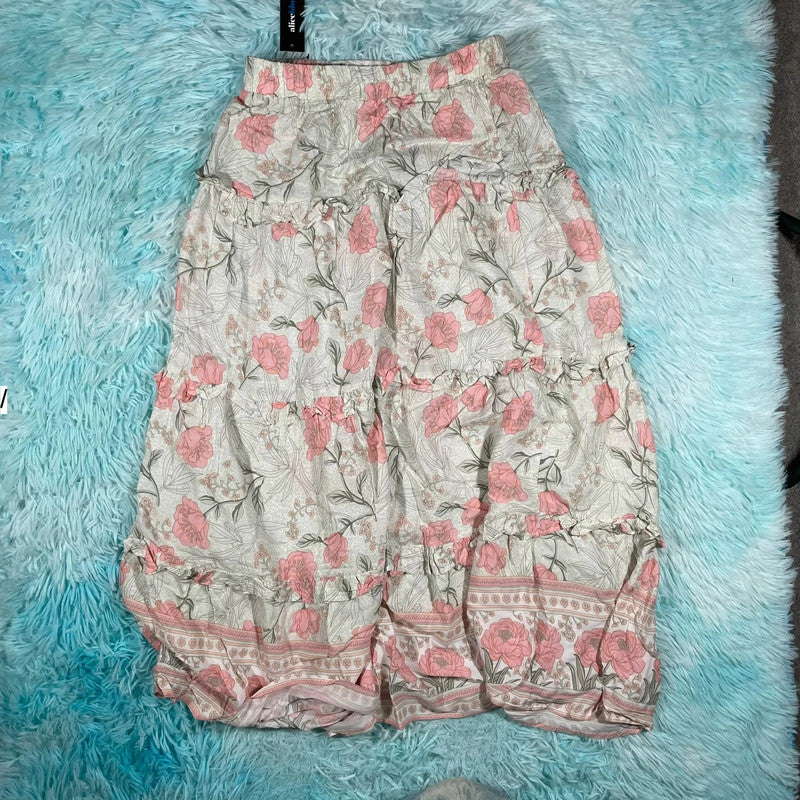 Vintage Pink & Cream Floral Circle Skirt - Small