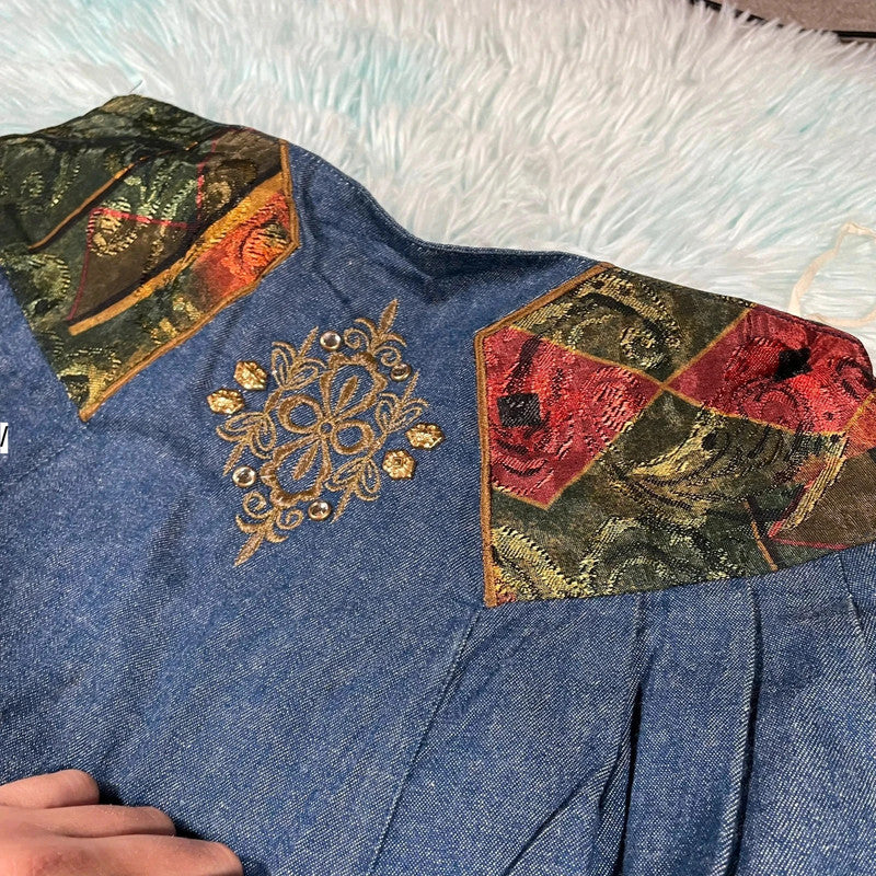 Vintage 80s Denim Maxi Skirt - Size 12