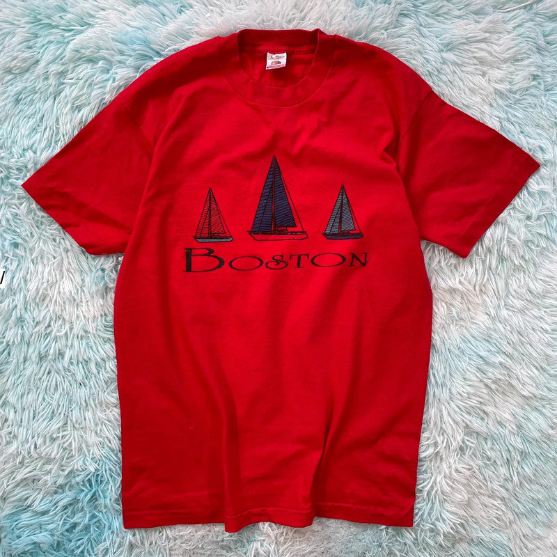 Vintage 90s Red Boston Graphic T Shirt - Large