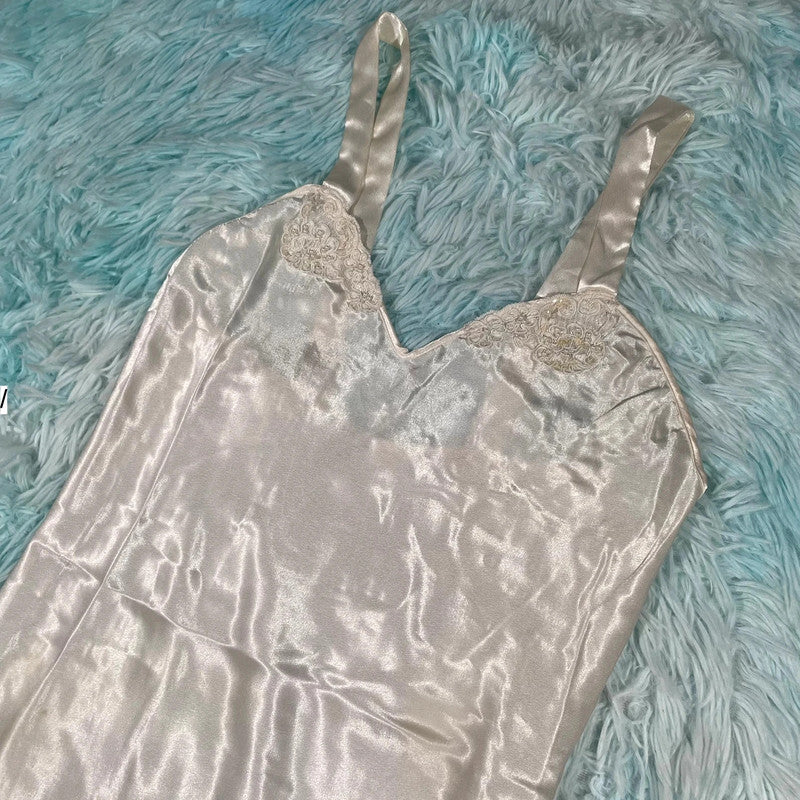Vintage 90s White Silk Slip Dress - Size 10