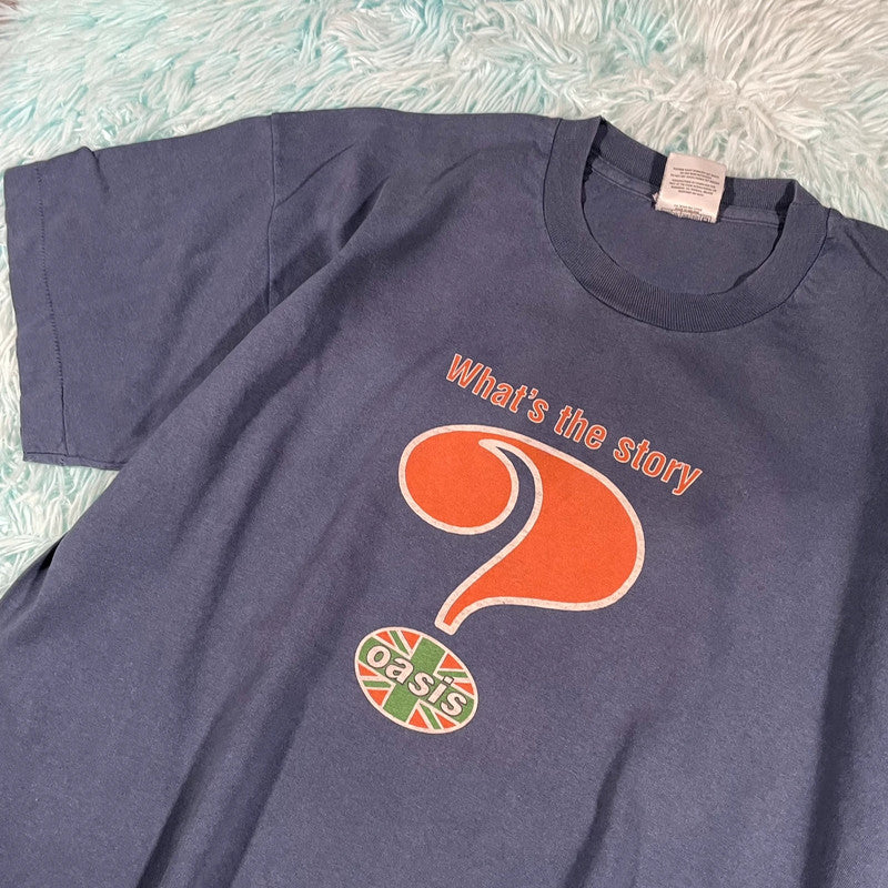 Vintage 1995 Oasis Band T Shirt What the Story Print - XL