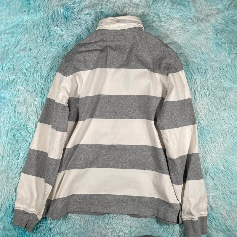 Vintage 90s Grey & White Polo Ralph Lauren Rugby Shirt - Large