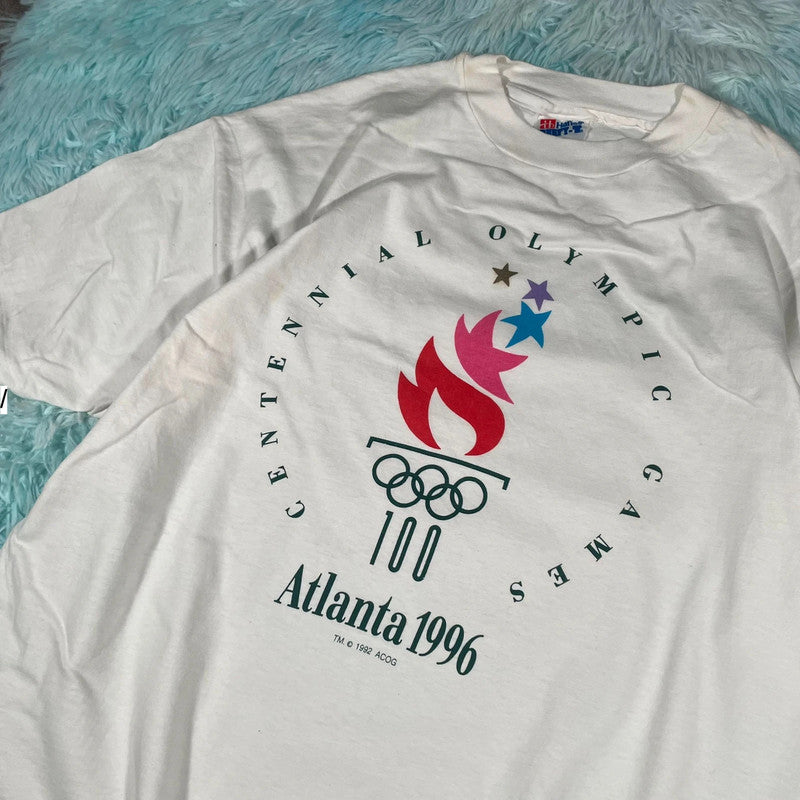Vintage 90s White Atlanta 1996 Olympics Graphic T Shirt - XL