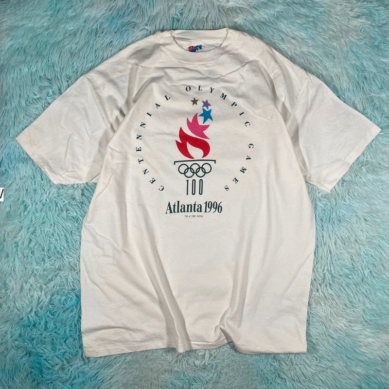Vintage 90s White Atlanta 1996 Olympics Graphic T Shirt - XL