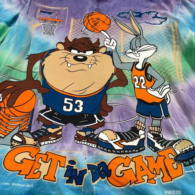 Vintage 90s Purple Looney Tunes Tie Dye Basketball Graphic T Shirt - XL
