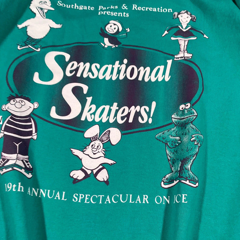 Vintage 90s Turquoise Ice Skating Graphic T Shirt - XL