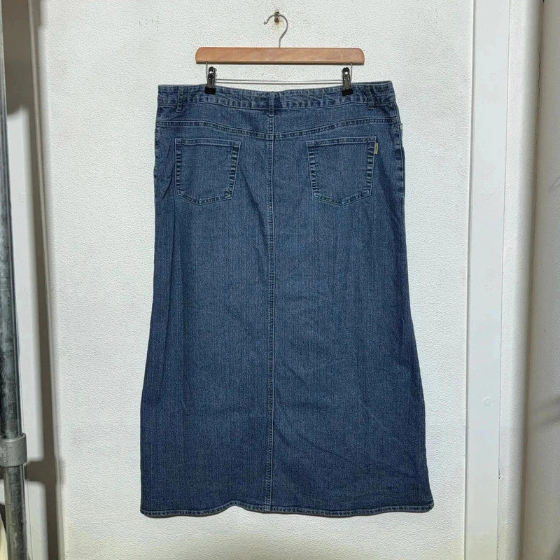 Vintage 00s Blue Denim Skirt Embroidered - Size 20