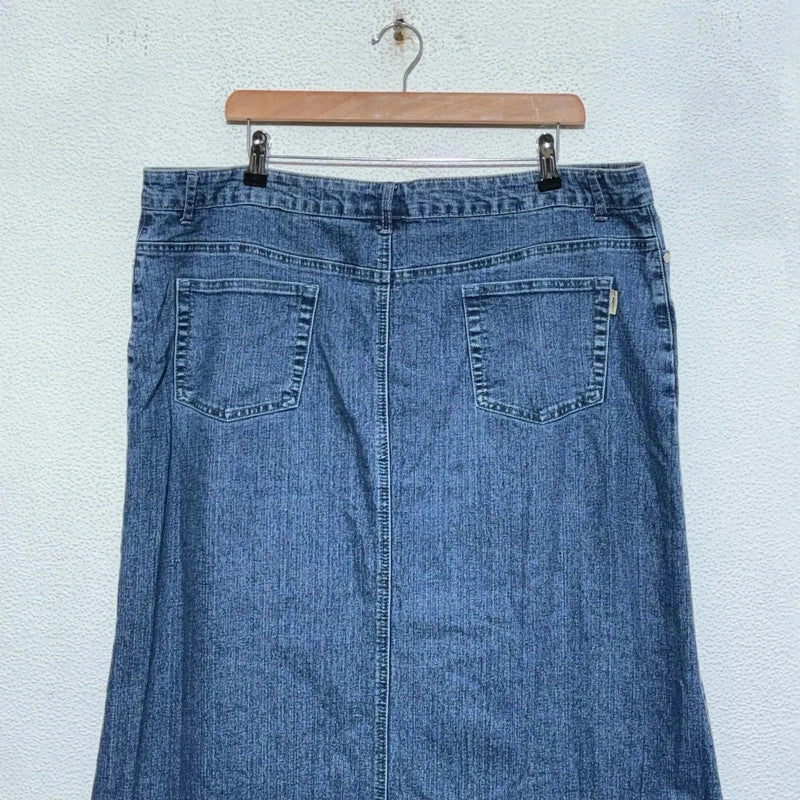 Vintage 00s Blue Denim Skirt Embroidered - Size 20