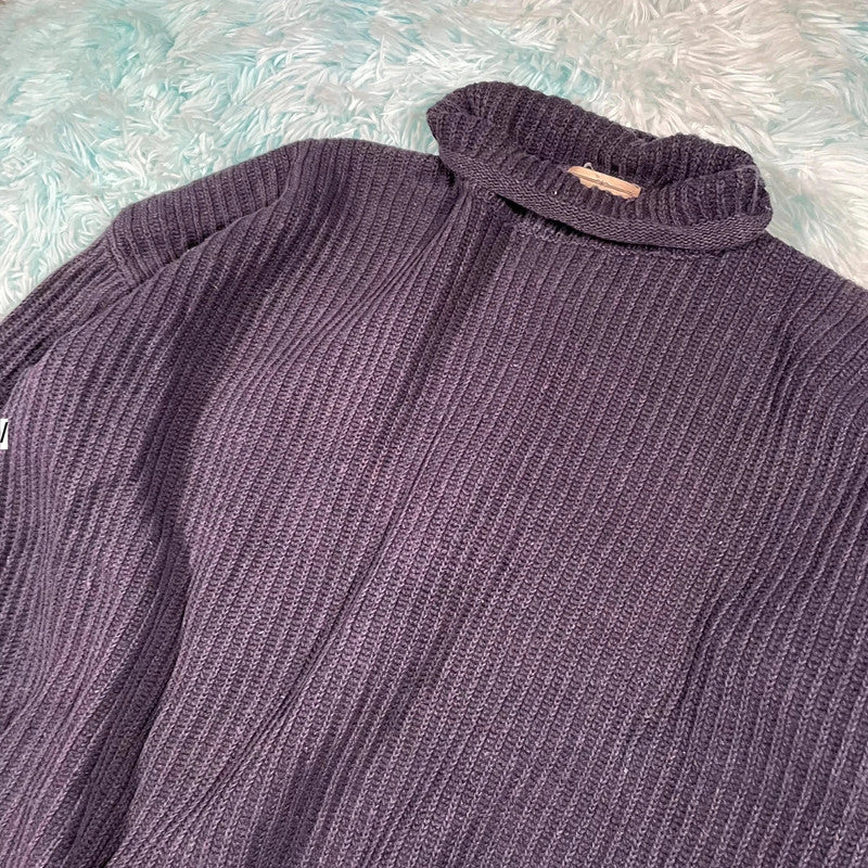 Vintage 00s Navy Mock Neck Knitted Jumper - XL