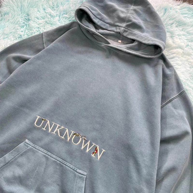 Blue Unknown Embroidered Hoodie Heavyweight - Large