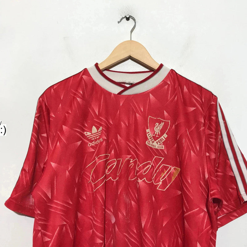 Vintage 1989-1991 Liverpool Shirt Home Kit Adidas Candy - Large