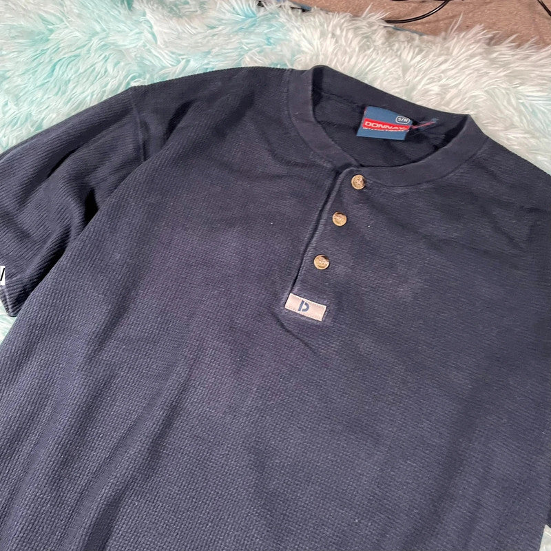 Vintage 90s Navy Waffle Knit Donnay T Shirt - Medium