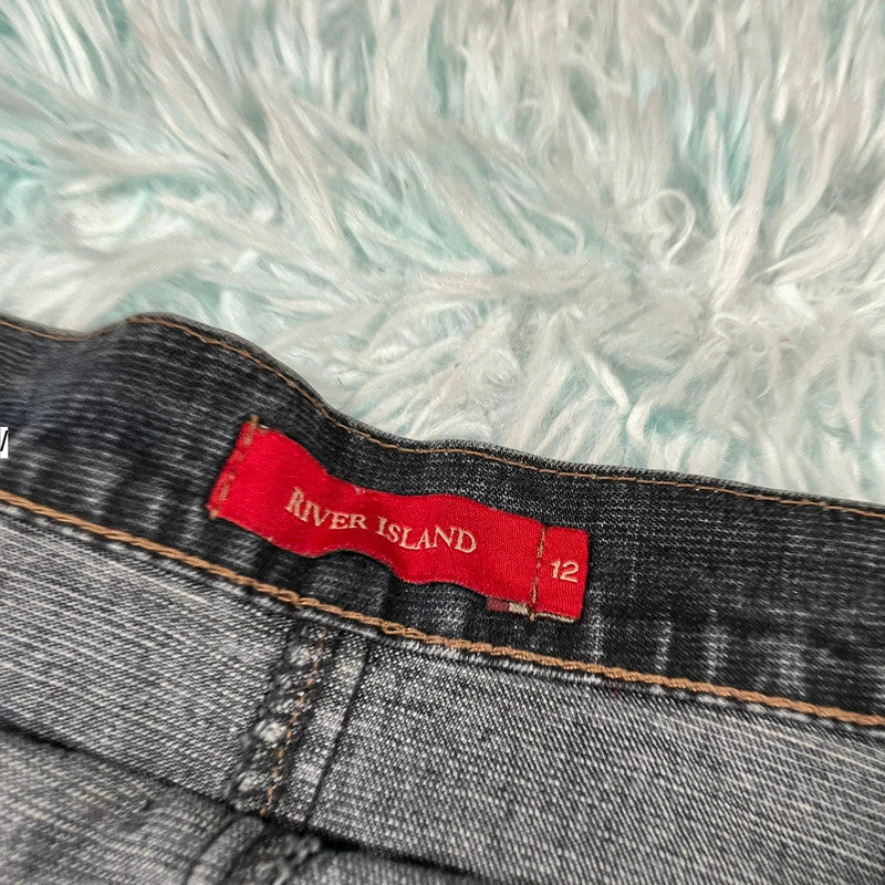 Vintage 00s Denim River Island Skirt Pleated - Size 12
