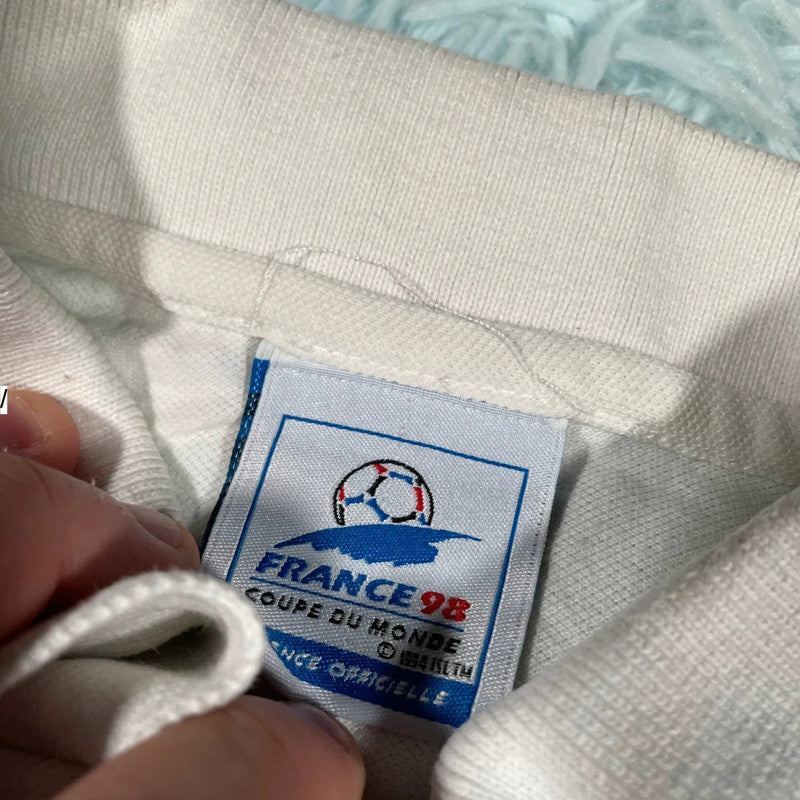 Vintage 90s White France 98 World Cup Polo Shirt - Medium