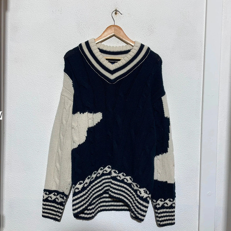 Navy & Cream Gant Heavyweight Knitted Jumper - Medium