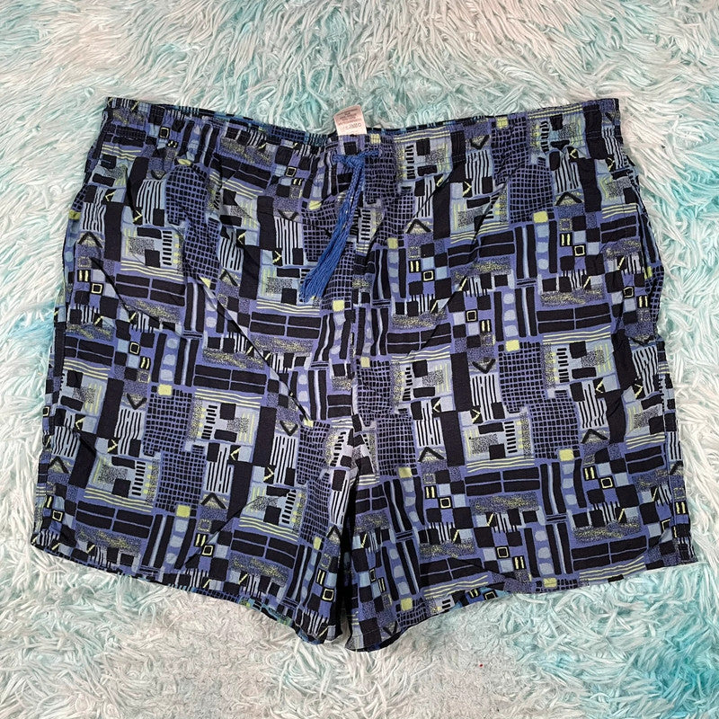 Vintage 90s Blue Funky Pattern Swim Shorts - Large