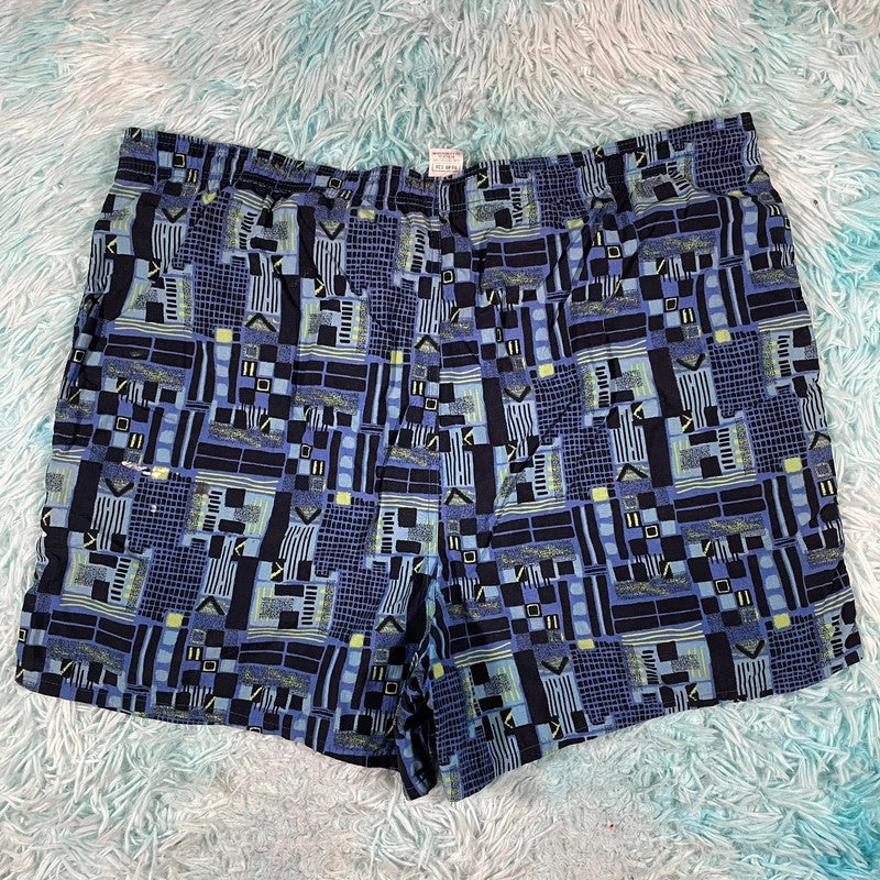 Vintage 90s Blue Funky Pattern Swim Shorts - Large