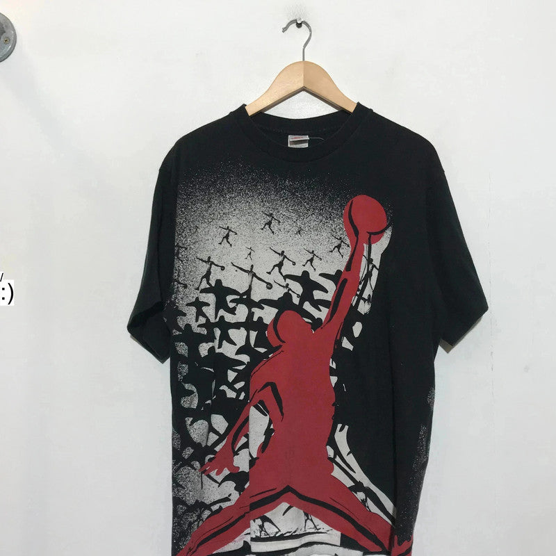 Vintage 1980s Black Nike Jordan Graphic T Shirt AOP - Medium
