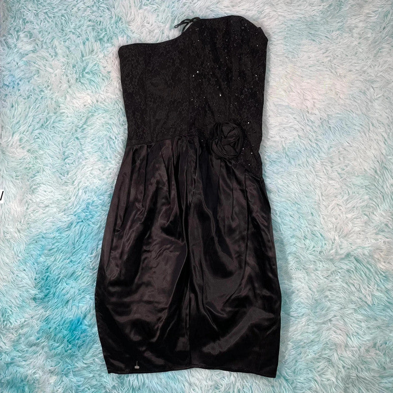 Vintage 80s Black Gunne Sax Strapless Dress - Size 7
