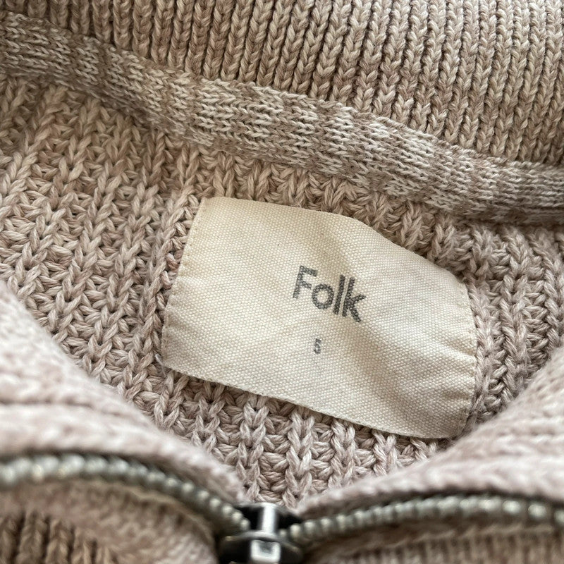 Beige Folk Knitted 1/4 Zip Jumper - XL