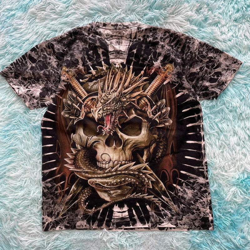 Vintage Black & White Dragon Graphic T Shirt - Large