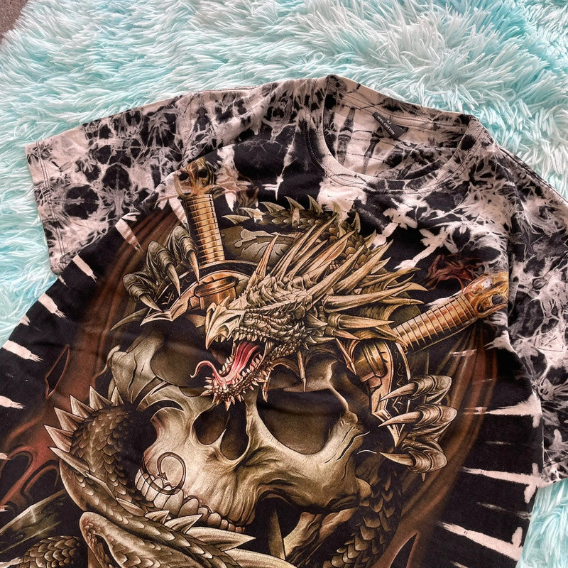 Vintage Black & White Dragon Graphic T Shirt - Large
