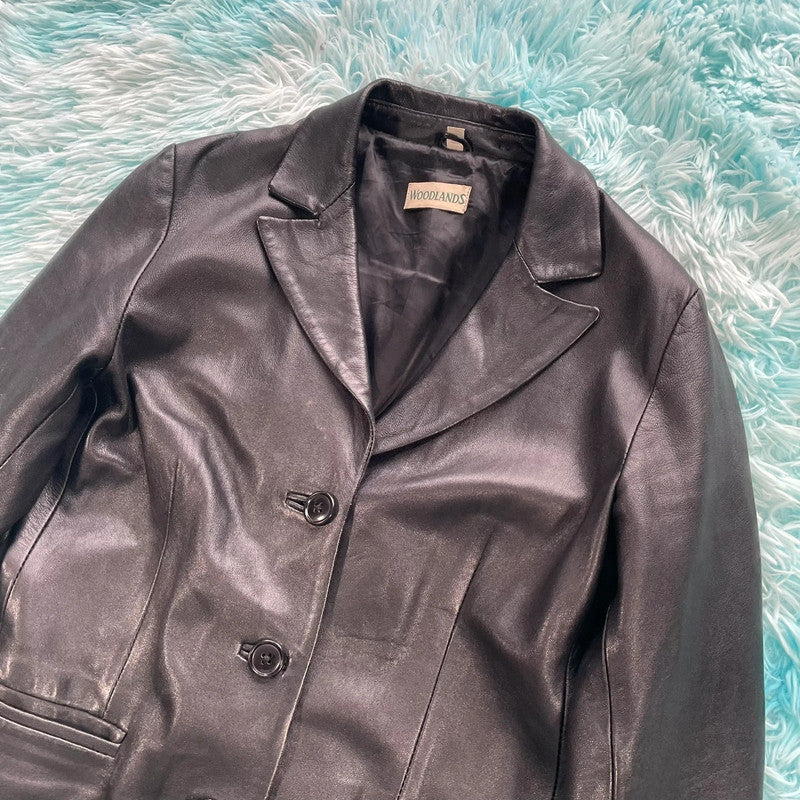 Vintage Y2K Black Leather jacket - Size 12