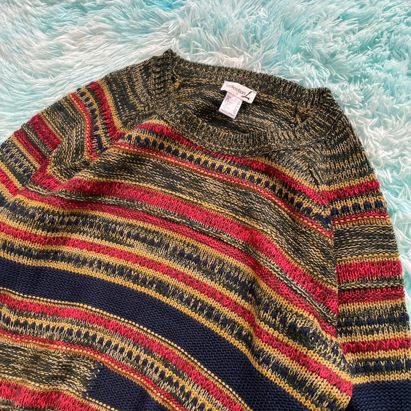 Vintage 00s Funky Striped Knitted Jumper Grunge - Size 20