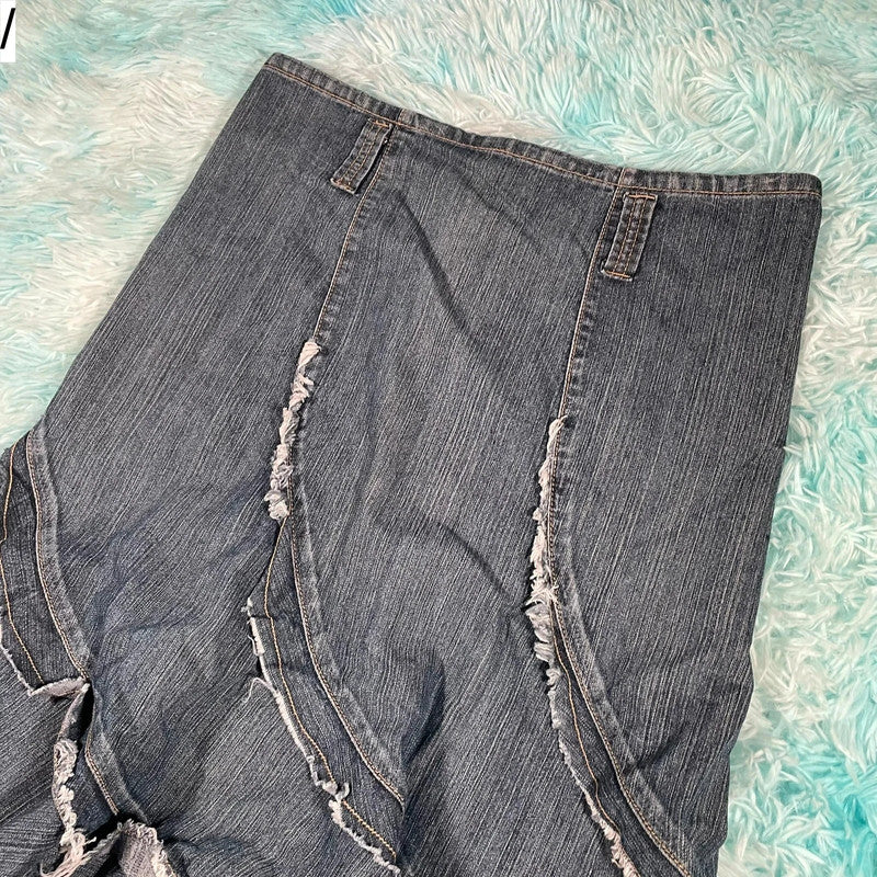 Vintage 00s Denim Pleated Skirt Ruffled - Size 10