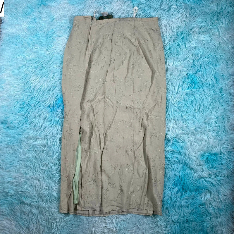 Vintage 90s Beige Patterned Maxi Dress - Size 14